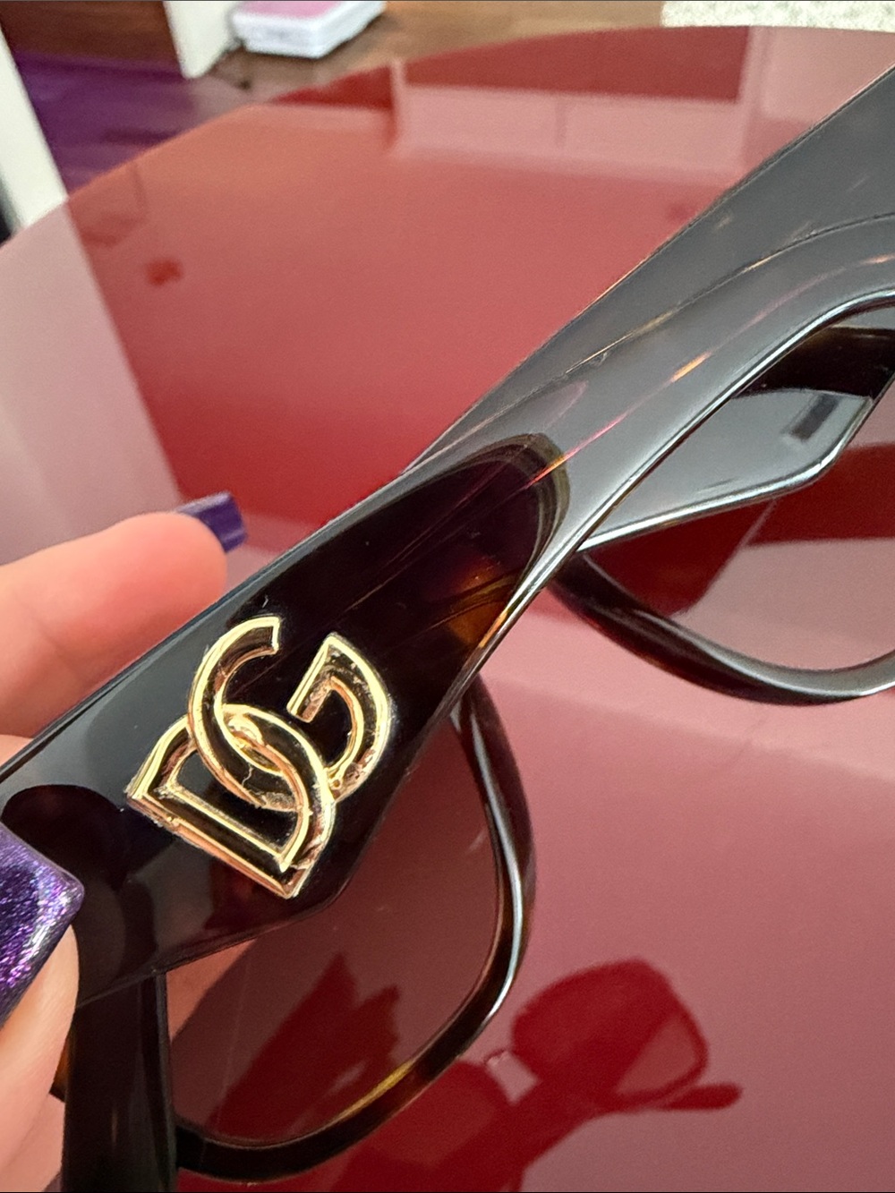 Dolce and Gabbana Black Sunglasses with Gold Accent, tortoise brown - Picture 6 of 8